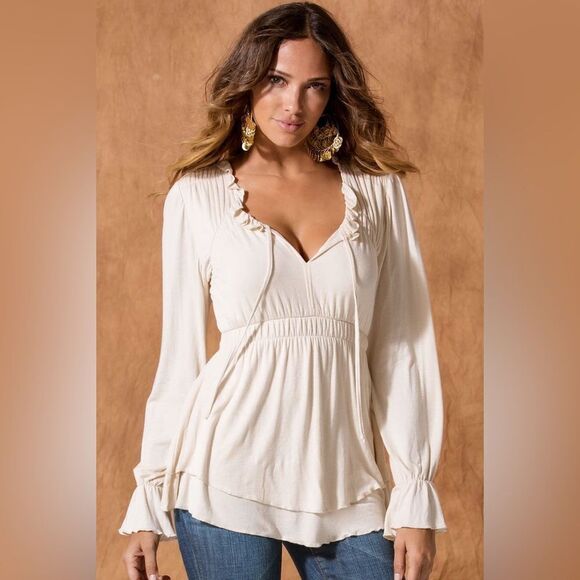 Boston Proper Tops - Boston Proper Long Sleeve Flowy Cream Blouse Size Medium